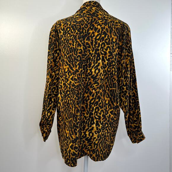 Vintage Silk Leopaed Print Button Down Shirt Long Sleeves Blouse - Picture 7 of 9